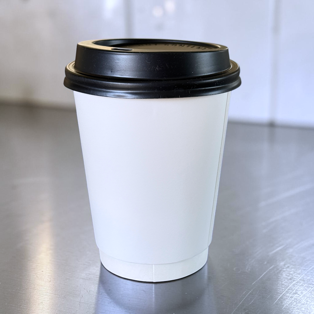 White Double Wall 12oz Paper Cup With Black Sip Lids - Propus Packaging