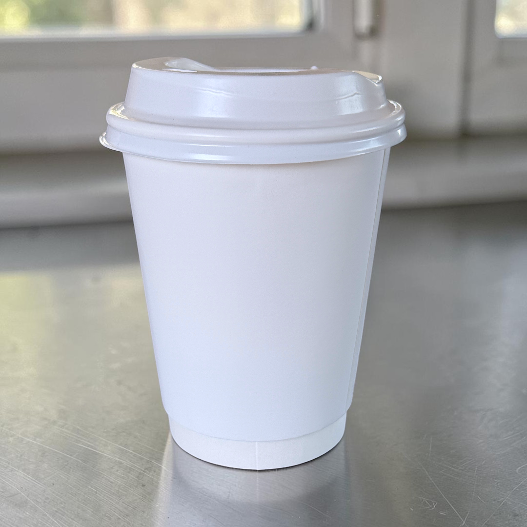 White Double Wall 12oz Paper Cup With White Sip Lids - Propus Packaging