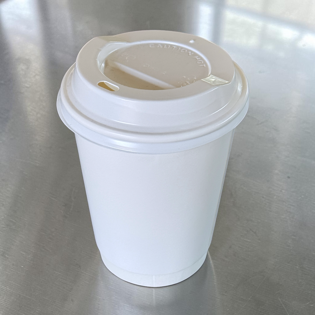 White Double Wall 12oz Paper Cup With White Sip Lids Side - Propus Packaging