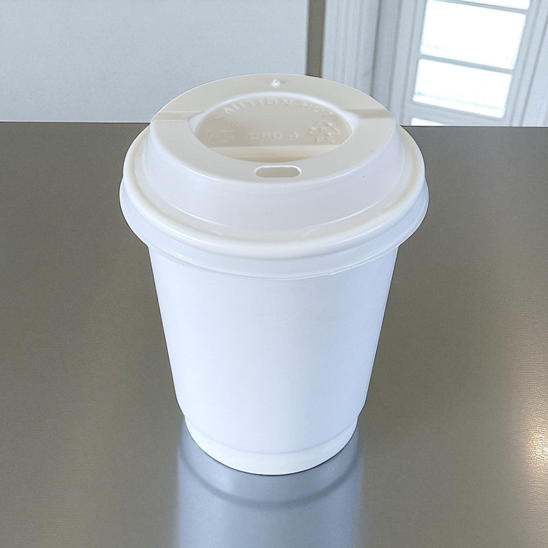 White Double Wall 8oz Paper Cup With White Sip Lids - Propus Packaging