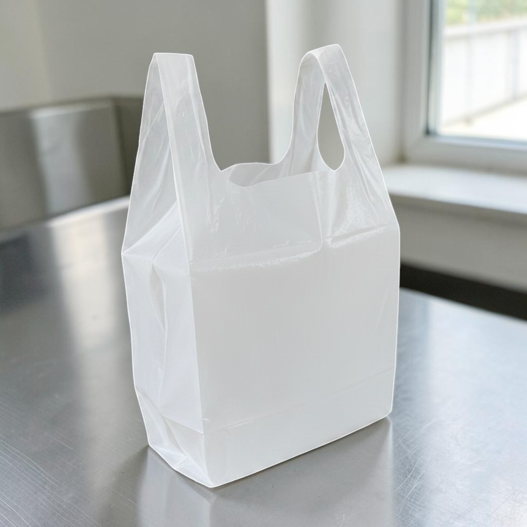 White HDPE Vest Carrier Bag 10x15x18" 22MU - Propus Packaging