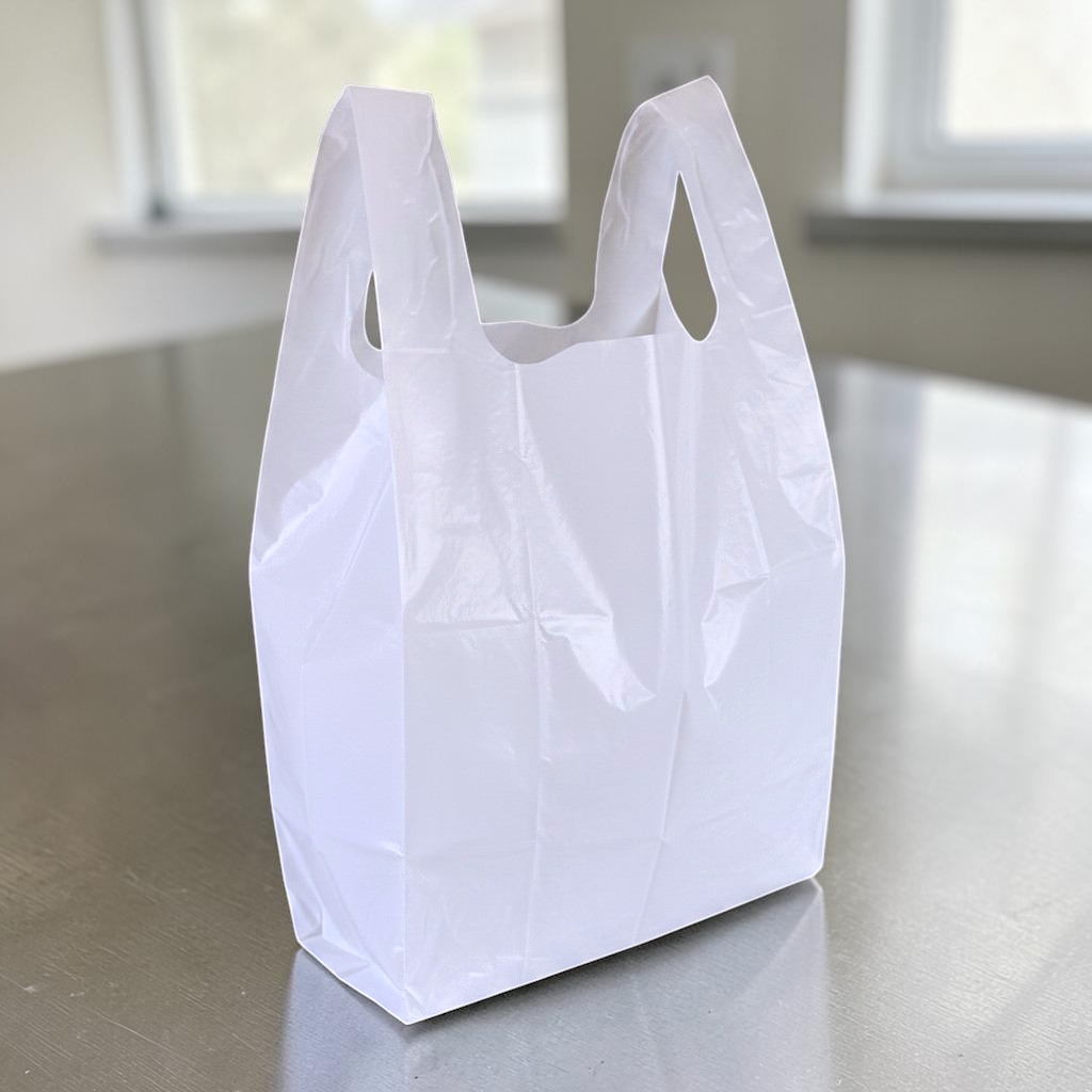 White HDPE Vest Carrier Bag 11x17x21" 25MU - Propus Packaging