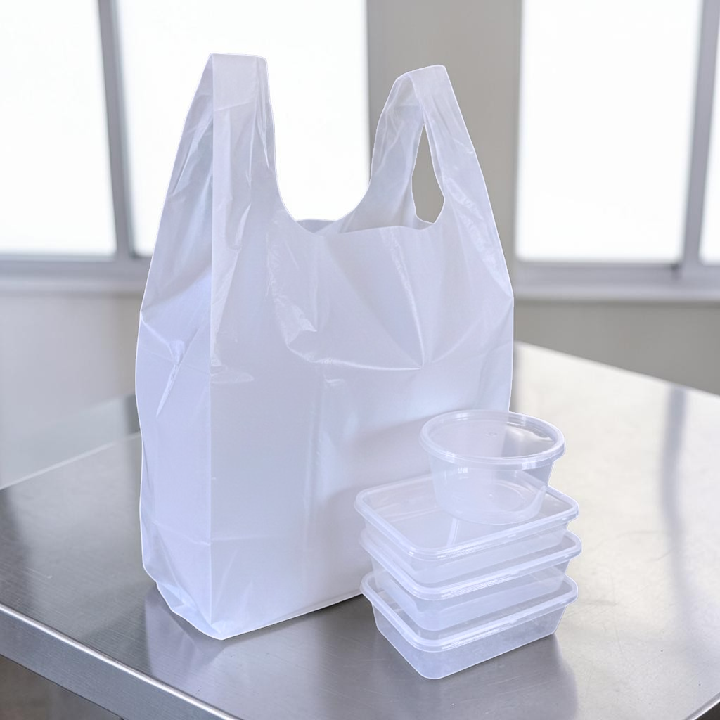 White HDPE Vest Carrier Bag 13x19x23 22MU Lifestyle - Propus Packaging