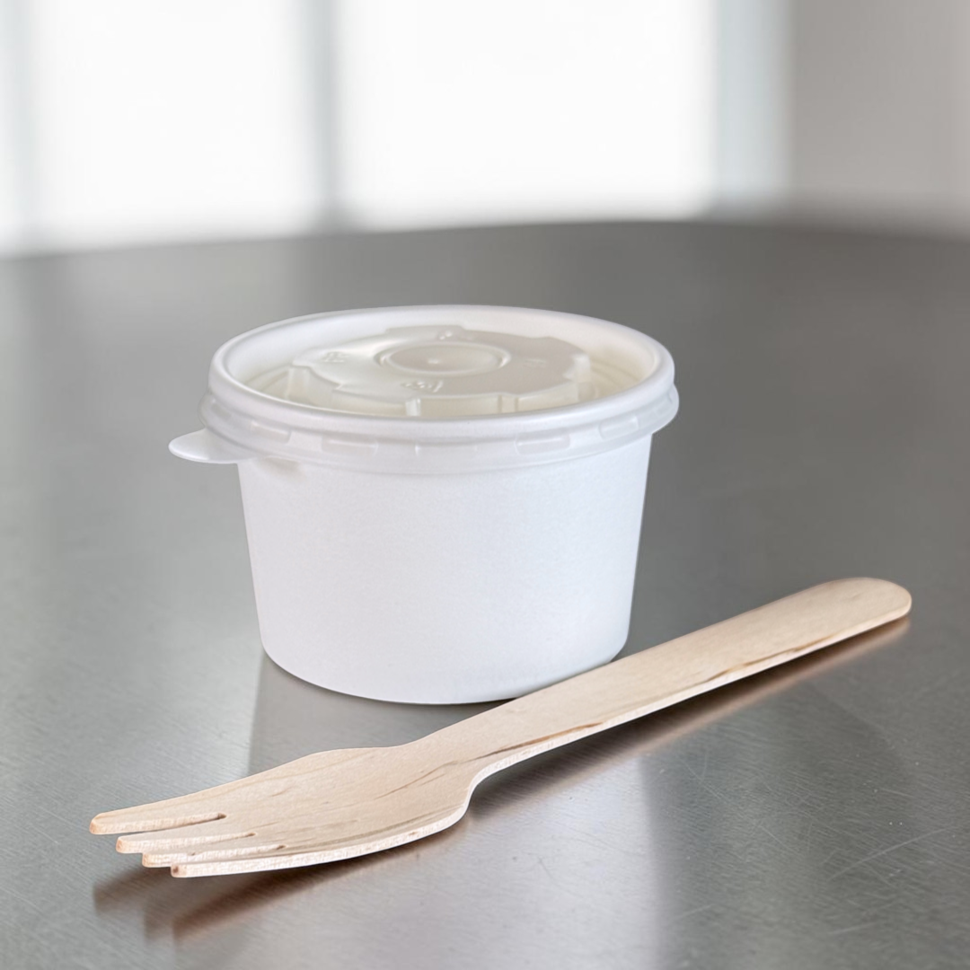 White Kraft 4oz Sauce & Portion Pot 73x45mm With PP Lid - Propus Packaging