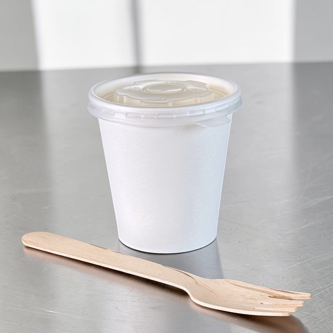 White Kraft 7oz Sauce & Portion Pot 73x75mm With PP Lid - Propus Packaging