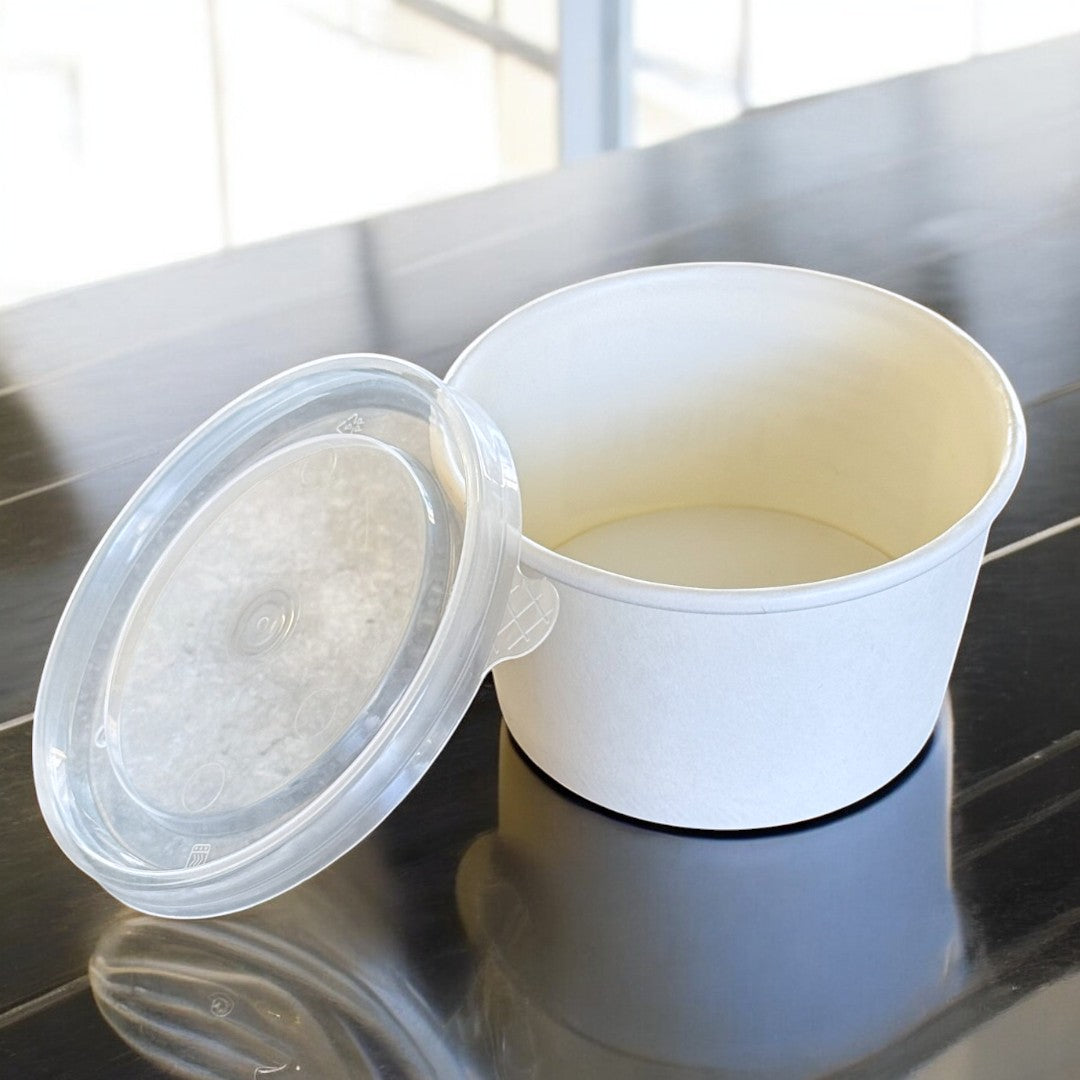 White Kraft 7oz Sauce & Portion Pots With Lid Lid Off - Propus Packaging
