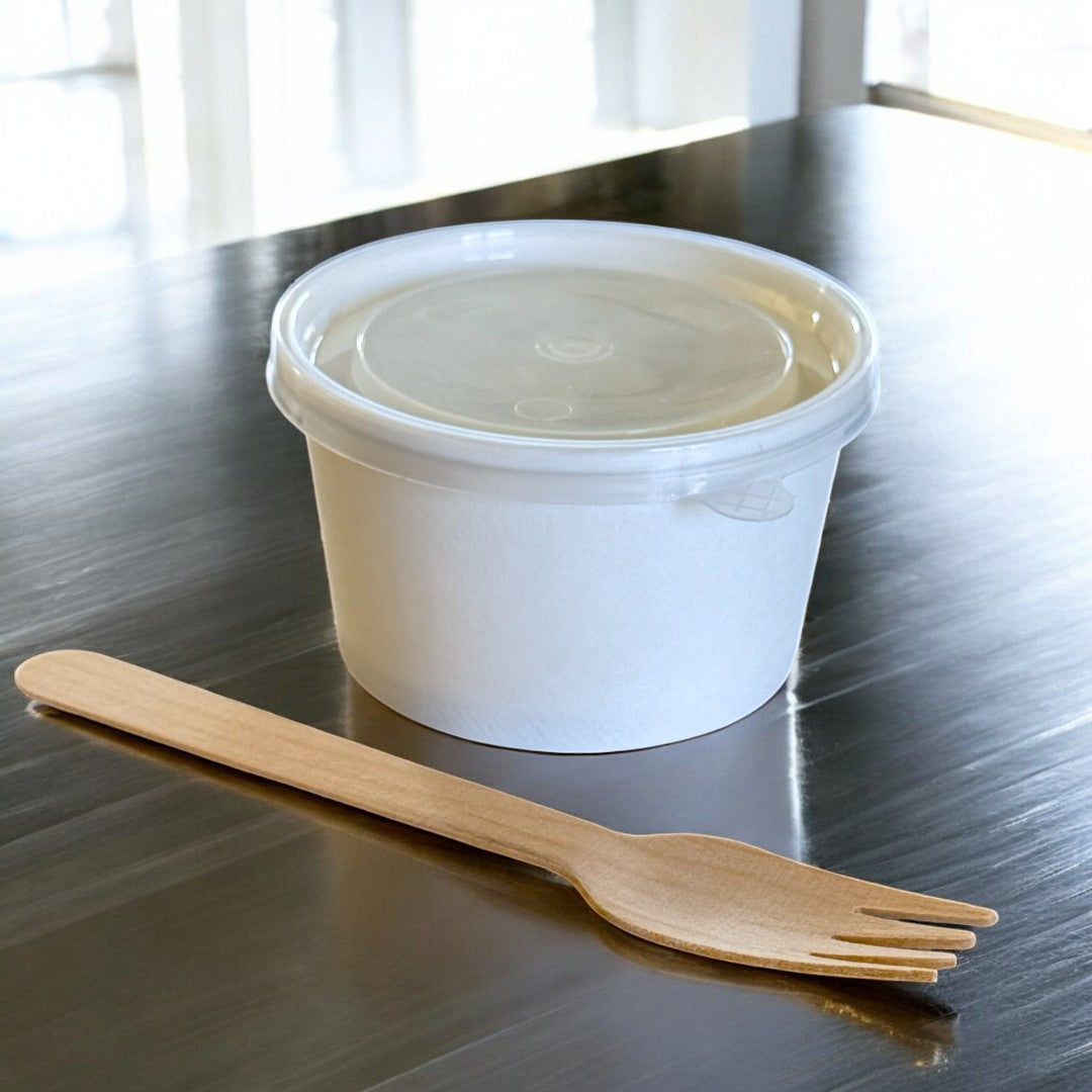 White Kraft 7oz Sauce & Portion Pots With Lid - Propus Packaging