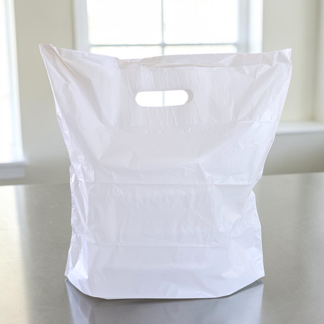 White Patch Handle Carrier Bag 12x12x4 Front - Propus Packaging