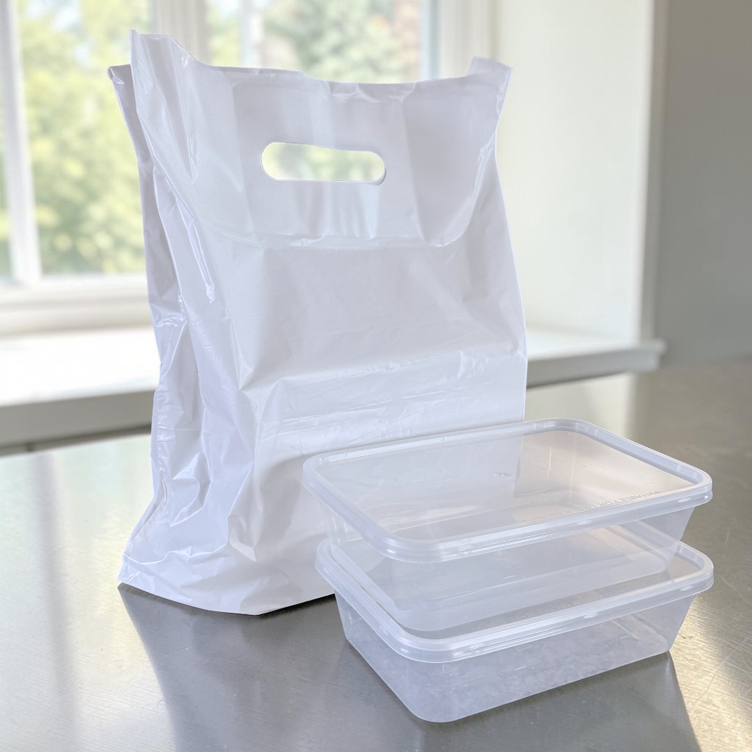 White Patch Handle Carrier Bag 12x12x4 Lifestyle - Propus Packaging