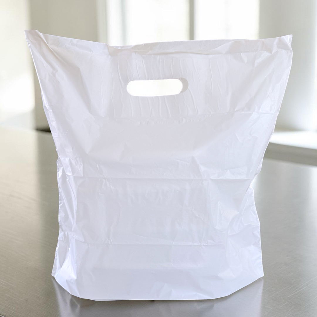 White Patch Handle Carrier Bag 14x14x4 Front - Propus Packaging