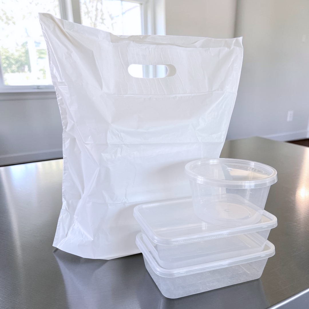 White Patch Handle Carrier Bag 14x14x4 Lifestyle - Propus Packaging