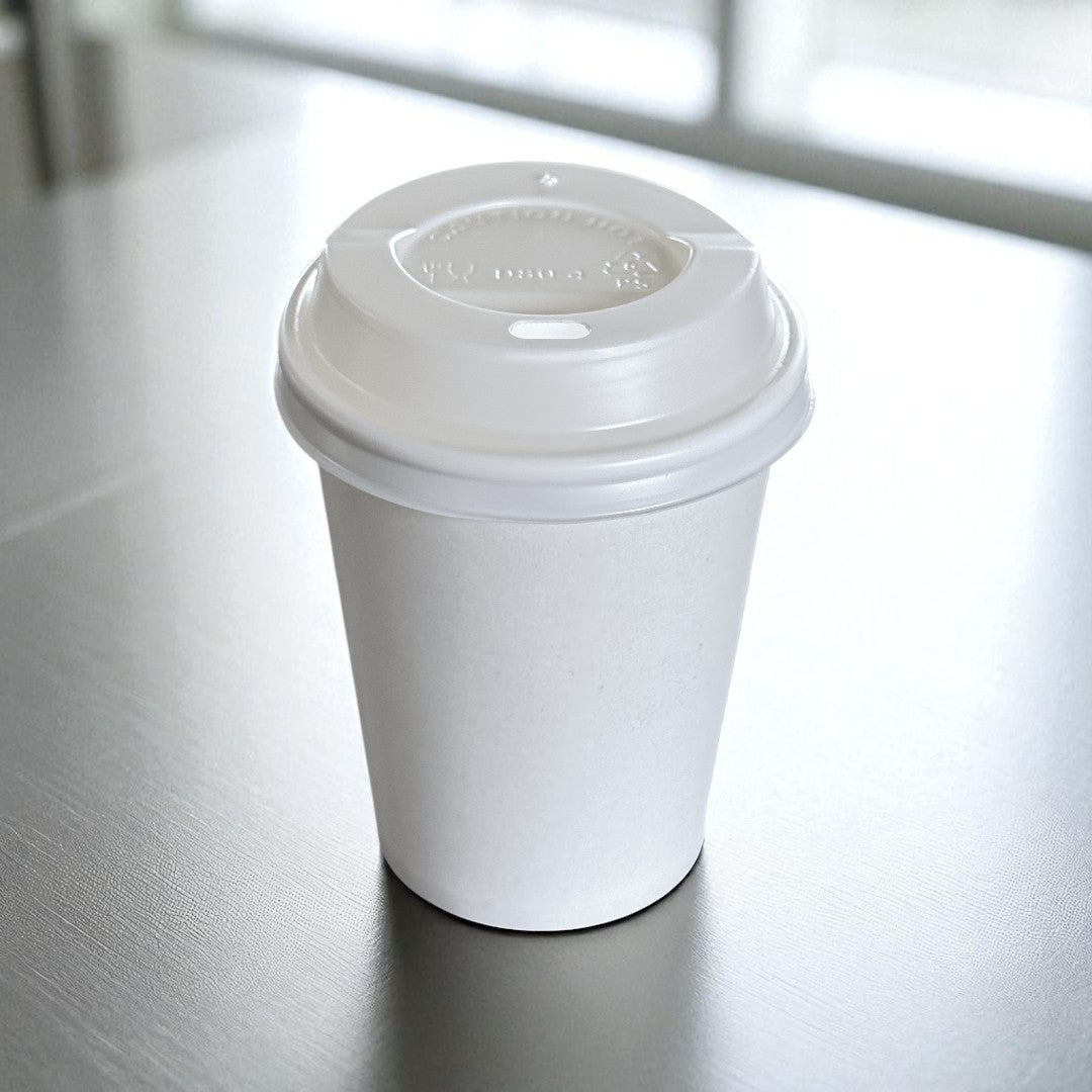 White Single Wall 8oz Paper Cup With White Sip Lids - Propus Packaging
