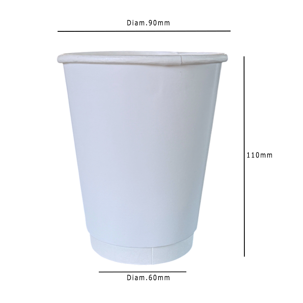 White 12oz Double Wall Paper Cup Dimensions - Propus Packaging