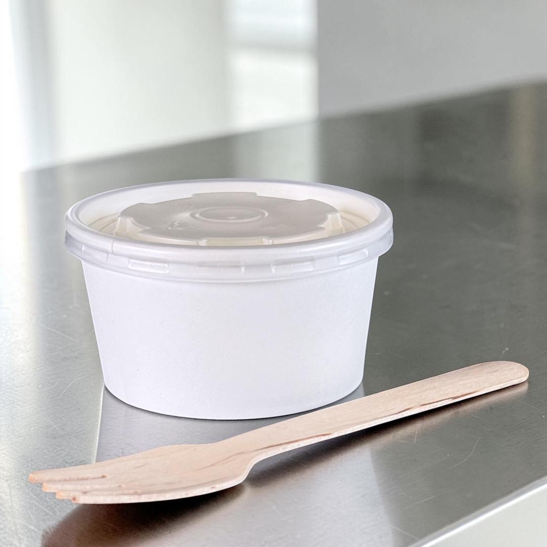 White Kraft 7oz Sauce & Portion Pots 90x50mm With Lid - Propus Packaging