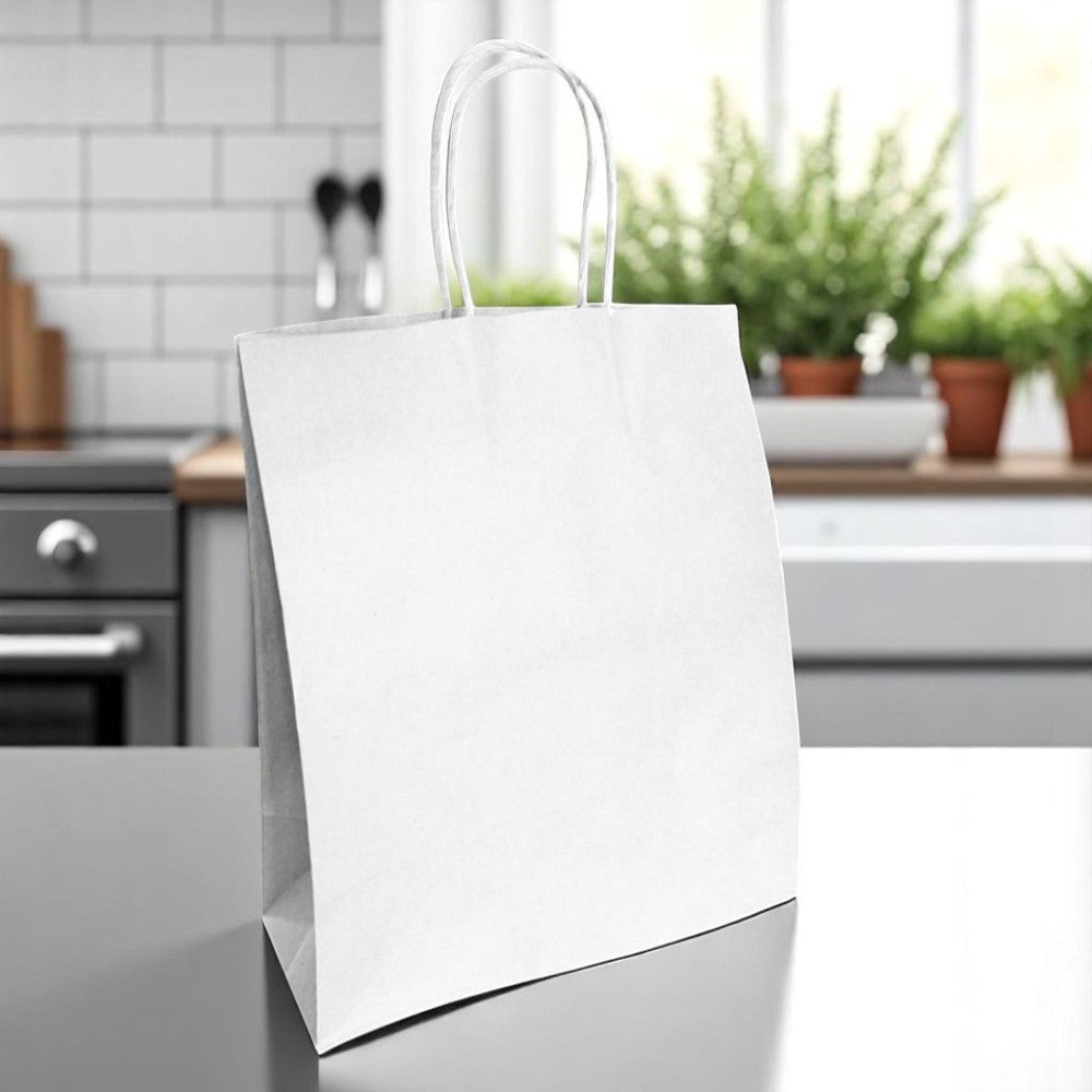 White Kraft Paper Carrier Bag With Twist Handle 180x85x230mm - Propus Packaging