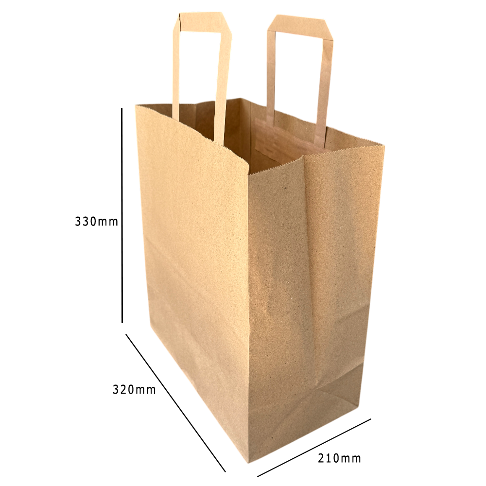 XL Flat Handle Kraft Paper Carrier Bag Dimensions - Propus Packaging